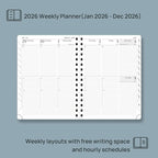 POPRUN 2026 Planner Daily Weekly and Monthly Calendar with Hourly Schedule(Medium Size 8.5'' x 6.25'' Wire-Bound Hard Cover) - Agenda 2026 (Jan.2026-Dec.2026), Monthly Tabs - Violet