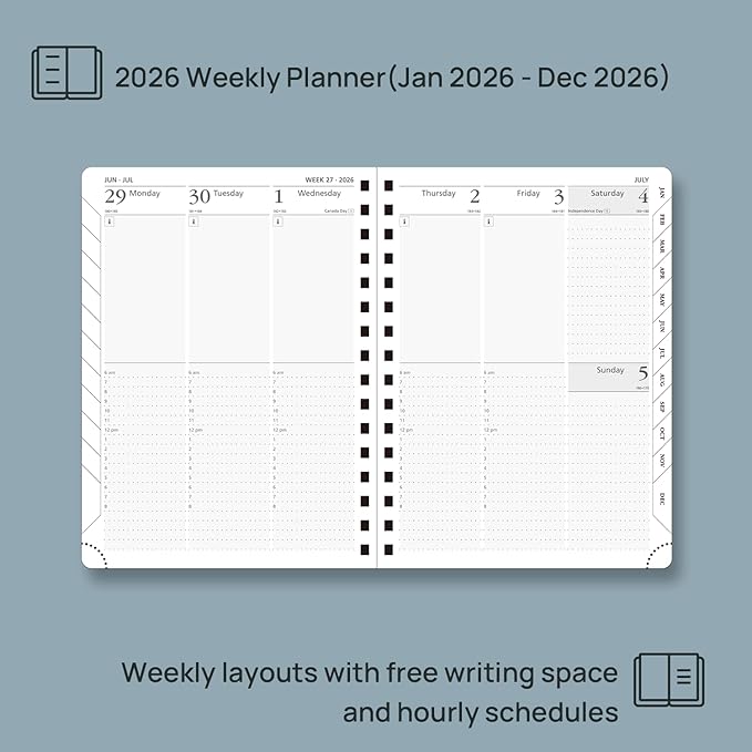 POPRUN 2026 Planner Daily Weekly and Monthly Calendar with Hourly Schedule(Medium Size 8.5'' x 6.25'' Wire-Bound Hard Cover) - Agenda 2026 (Jan.2026-Dec.2026), Monthly Tabs - Violet