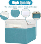 Bagnizer Large 22 Quart Linen Fabric Foldable Storage Bin Cube Organizer Basket with Flip-Top Lid & Handles, Clothes Blanket Box for Home, Office, Closet, Teal & White, 4 Pack 14.6 x 9.5 x 9.5
