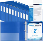 Henoyso 12 Pcs 3 Ring 2 Inch Binders Fits 8.5 x 11 Inch Letter Size Paper, Plastic Blue Flexible Binders with View Cover and 2 Pockets, 375 Sheets Capacity for Office School