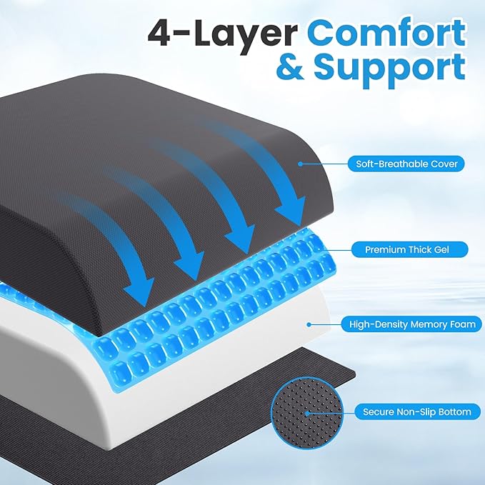 ComfyInLove Wheelchair Seat Cushion - Cooling Gel & Memory Foam Office Chair Cushion with Non-Slip Bottom & Washable Cover, Ergonomic Car Seat Pillow for Sciatica, Tailbone, Back Comfort (Grey)