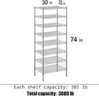 Regal Altair 21" Deep x 30" Wide x 74" Height Wire Shelving Kit | 8-Tier | NSF Commercial Storage Rack Unit
