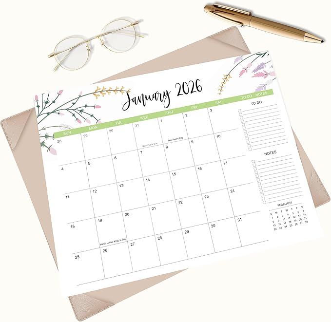 Desk Calendar 2026-2027 with Desk Mat – 22" x 17" Large Desk Pad Calendar Runs from January 2026 to June 2027, Floral Design Desktop Calendar with To-Do, Notes for Planning, Organizing, and Scheduling Your Life (Apricot)