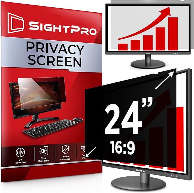 SightPro 24 Inch 16:9 Computer Privacy Screen Filter for Monitor - Privacy Shield and Anti-Glare Protector