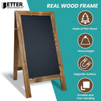 Better Office Products Magnetic A-Frame Chalkboard Sign, Extra Large 20" x 40", Standing Chalkboard Easel, with Chalk Marker + Chalk & Eraser, Sandwich Board Outdoor Sidewalk Sign,(Rustic Brown)