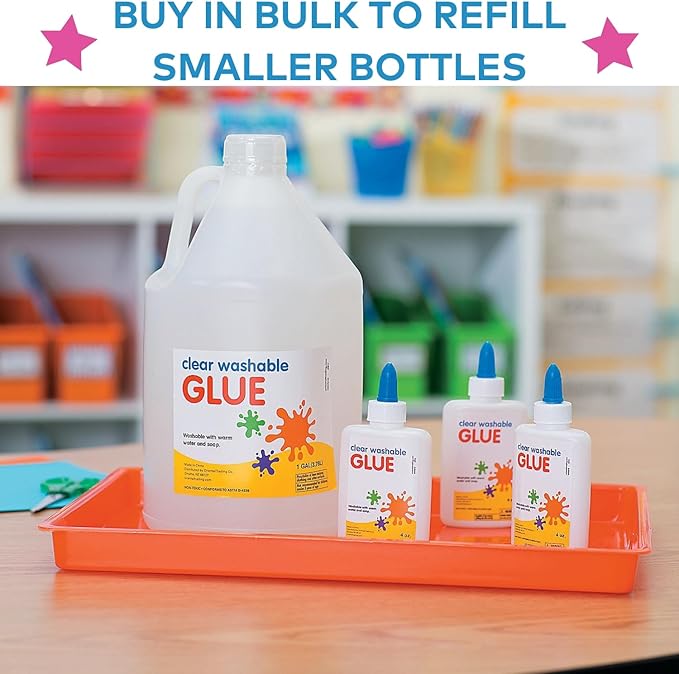 Fun Express Clear Glue Gallon for Crafts & Slime Making - Premium PVA School Glue Bulk Supply | Non-Toxic Washable Liquid Craft for Kids Art Projects, Classroom Activities & DIY Slime Supplies