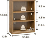 Bevfint 43 in Tall Bookcase, 3-Tier Bookshelf Open Storage, 33 inch Wide Floor Standing Indoor Furniture, Book Cases for Home School Library Office Bedroom Kids, Vintage Oak 3 Tiers