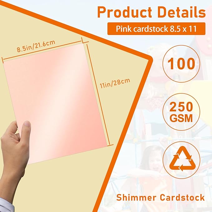 100 Sheets Pink Shimmer Cardstock 8.5 x 11 Scrapbooking Paper, 92lb Heavyweight Glossy Paper Card Stock for DIY Making Cards, Wedding, Greeting Cards, Invitations, Party Decorations