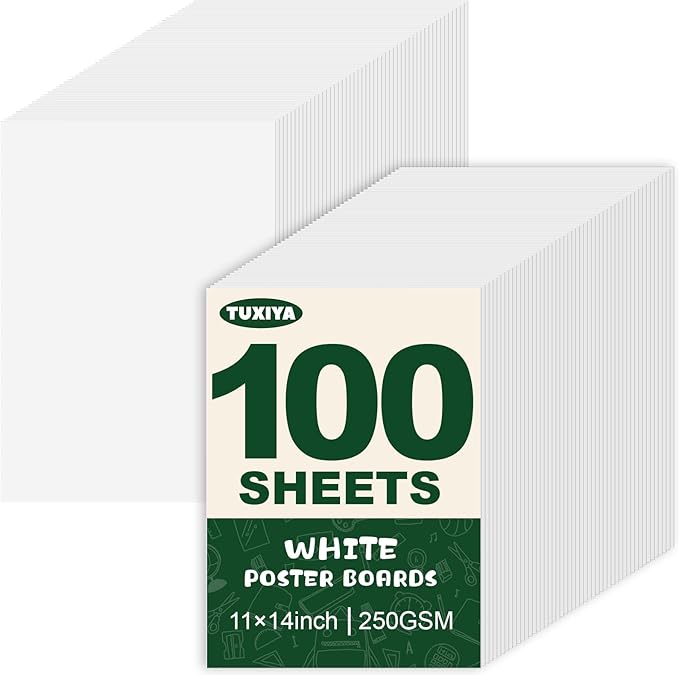 TUXIYA 100 Pack White Poster Board,11" x 14" White Poster Paper Bulk,250GSM/92LB Heavy-Weight Blank Poster Board for Arts,Craft,Projects Presentations,Drawing Scrapbooking