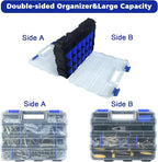 Tools Organizer Box Small Parts Storage Box 50-Compartment Double Side Hardware Organizers with Removable Plastic Dividers for Screws, Nuts, Nails, Bolts, Blue