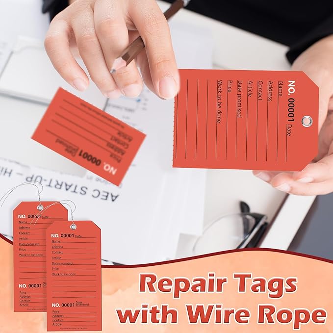 200 Pack Red Repair Tags with Wire Rope Service Repair Tags Numbered with Wire Durable 2.6 x 5.25 Inch Labels for Production Equipment Maintenance Price Notice (200, Red, 2.6x5.25in)