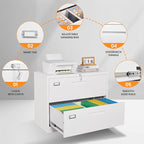 AFAIF 2 Drawer File Cabinets for Home Office, Metal Filing Cabinet with Lock, White Locking File Caninet Two Drawer, Office Storage Caninets Steel Cabnet for Letter/Legal/A4/F4-Assembly Required