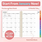 SUNEE 2026 Weekly and Monthly Planner - from January 2026 - December 2026, Daily Agenda Planner with Monthly Tab, Flexible Cover, Note Pages, Pockets, Bookmark, Spiral Binding, Pink, 6.4" x 8.3"