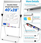 DexBoard U-Stand Double Sided 40" x 28" Magnetic Dry Erase Easel, Height Adjustable & 360° Rotating Whiteboard with 1 Eraser, 6 Magnets and Paper Pads