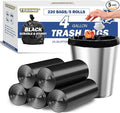 T.FORING Small Trash Bags 4 Gallon - 0.94 Mil Thick 220 Count Heany Duty 15 Liters Black Garbage Bags,Leakproof Durable and Unscented Weastbasket Can Liners for Bathroom Bedroom Home