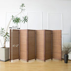 Furnnylane 6 Panel Short Room Divider Screen,Brown Freestanding Partition,Small Bamboo Panel Divider for Room Seperation,3.95 FT Tall