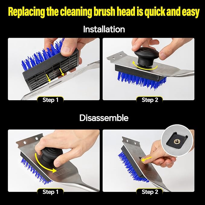 XUDAKAIXIN Grill Brush and Scraper, Dual Grip Design,Extra Strong BBQ Cleaner Accessories,Safe Nylon Bristles Barbecue Triple Scrubbers Cleaning Brush for Cast Iron Grates/Porcelain/Charcoal Grill