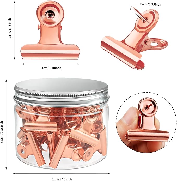 30 Pieces Push Pins Clips Rose Gold Thumb Tacks with Clips for Cork Boards, Bulletin Boards