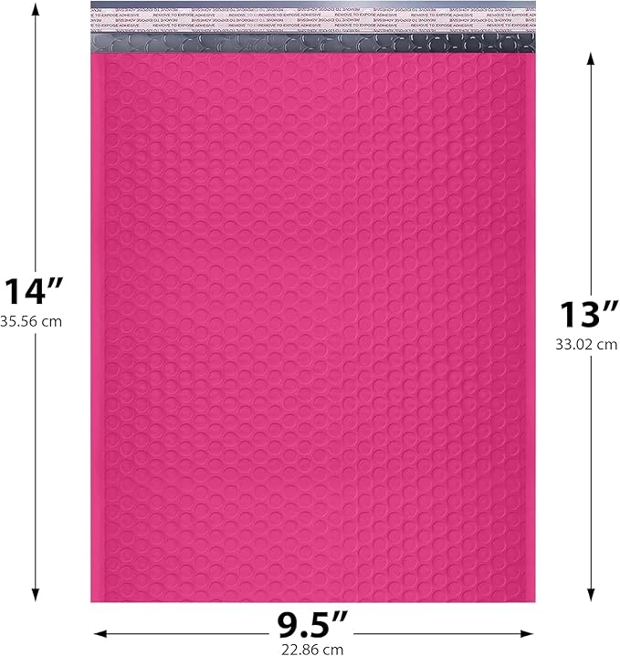 Hot Pink 10x13 Inch Poly Bubble Mailers |Self Seal Padded Envelopes for Thick books | Air Cushioned Bubble Mailer | Usable Size 9.5x13 | Waterproof Lightweight Mailing Shipping Bags | 100 Pack Bulk