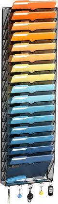 SUPEASY 17-Tier Wall File Holder Organizer with Hooks, Mesh Hanging File Organizer, Mail Organizer Wall Mounted for Papers, Folders, Office Magazine Rack, Black