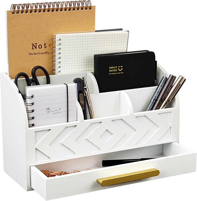 ZALIOJI Wooden Desk Organizer Mail Organizer Countertop, Desktop Organizer Mail Sorter Mail Holder Bill Organizer for Desk, Desk Organizers and Accessories for Women (White)