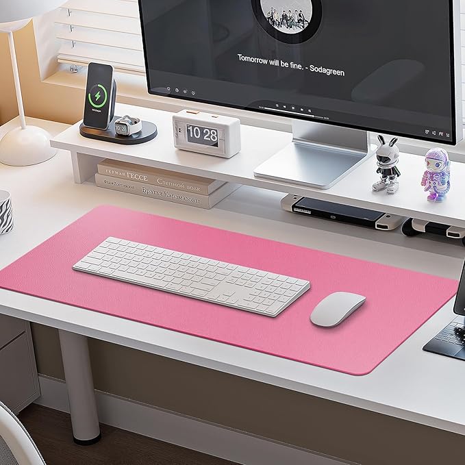Boutilon Leather Desk Pad Protector,Non-Slip Mouse Pad,Laptop Desk Pad,Office Mouse Mat,Waterproof Leather Desk Blotter,Desk Writing Pad for Office and Home (XXL-Rose Pink,47.2"x 17")