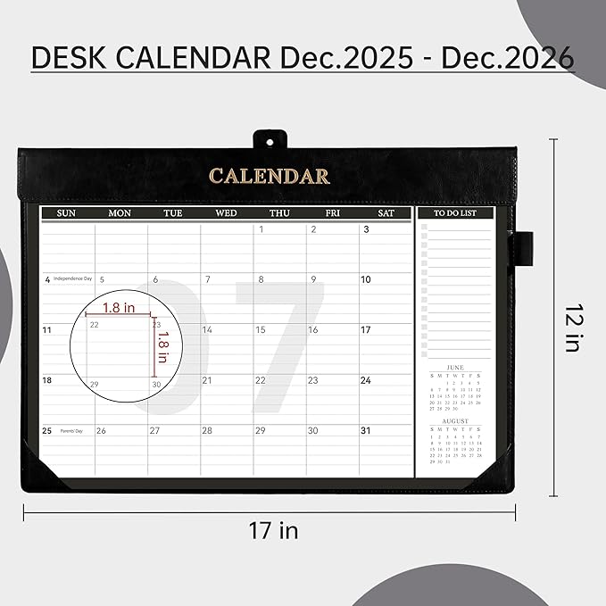 Yoment Desk Calendar 2026 Leather Desk Calendar with To-Do Lists, 13 Months Desk Pad Wall Calendar with Pen Holders PVC Cover for Work Office School Home Women Men, Dec 2025-Dec 2026, 17 x 12, Black