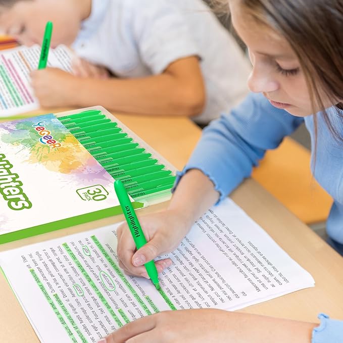 YEGEER Highlighters Bulk - Quick-Dry No Bleed Markers for Office Classroom School Supplies Adults Kids Teachers Students (Green, 30)