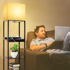 RUNTOP Plus Charging Station Floor Lamp with Wireless Charger, 2 USB-C Port, 2 Power Outlet, Floor Lamp with Shelves, 15W LED Bulb, 3 Colors, Memory Function, Standing Lamp for Living Room Bedroom