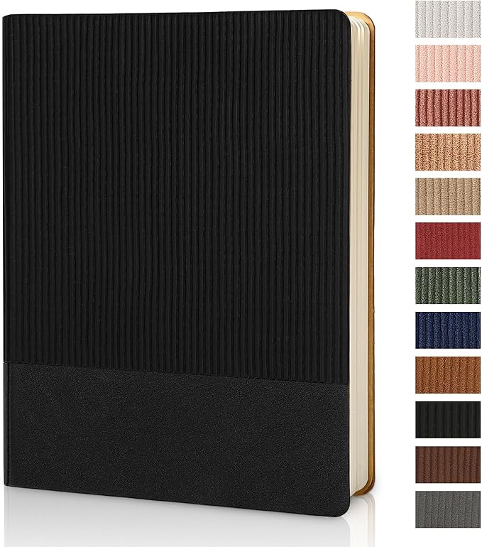 TSFPapier Lined Journal Notebook for Work College Ruled Note Book 7.2"x9.6" B5 PU Leather Daily Journaling 160 Pages for Women Men Writing Home School Supplies Business (Black)