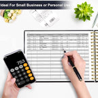 HAUTOCO Hardcover Accounting Ledger Book for Small Business Bookkeeping Horizontal Money Expense Tracker Notebook with 2 Storage Pouch, Personal Columnar Log Journal 10.78 x 8'', Black