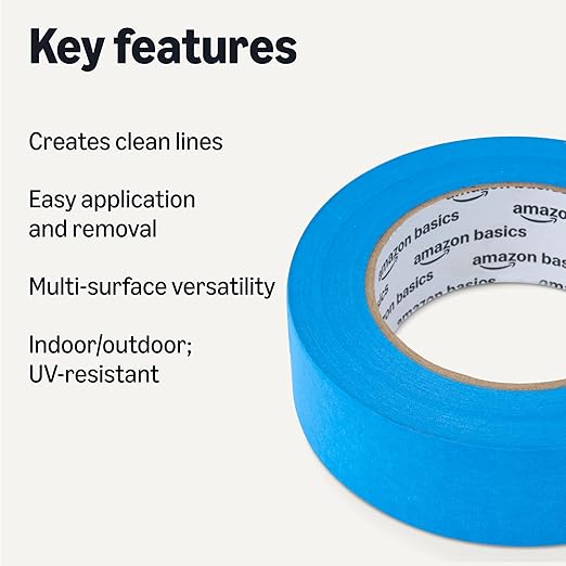 Amazon Basics Painters Tape, 1.41" x 60-Yard, 4 Rolls, Blue