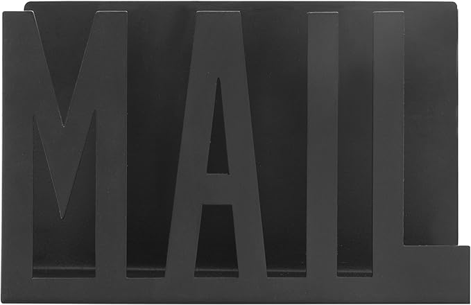 MyGift Mail Holder Organizer Countertop Modern Metal Black with Cutout MAIL Lettering Design, Office Desktop Envelope and Document Storage Rack