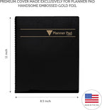 Planner Pad Spiral Bound 3-Tier Funnel Down 12 Month Organizer, July 2025 – June 2026 / Academic Year, Black Cover/Black Ink, 8 1/2" x 11"