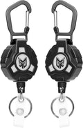 2-Pack Retractable Keychain, Heavy Duty Carabiner Badge Holder, Tactical ID Badge Reel Key Chain with 31.5” Steel Retractable Cord, 8.0 oz