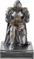 NCQIXIAO Medieval Templar Vanguard Officer Knight Pen Holder Pen Stand Desk Organizers and Accessories Resin Mobile Phone Stand as Gift for Office and Home Desk Organizer (Silver)