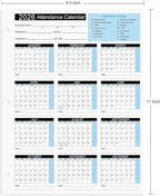 2026 Attendance Calendar Work Tracker Attendance Calendar Cards - 8.5 X 11 Cardstock/Pack of 25 Sheets