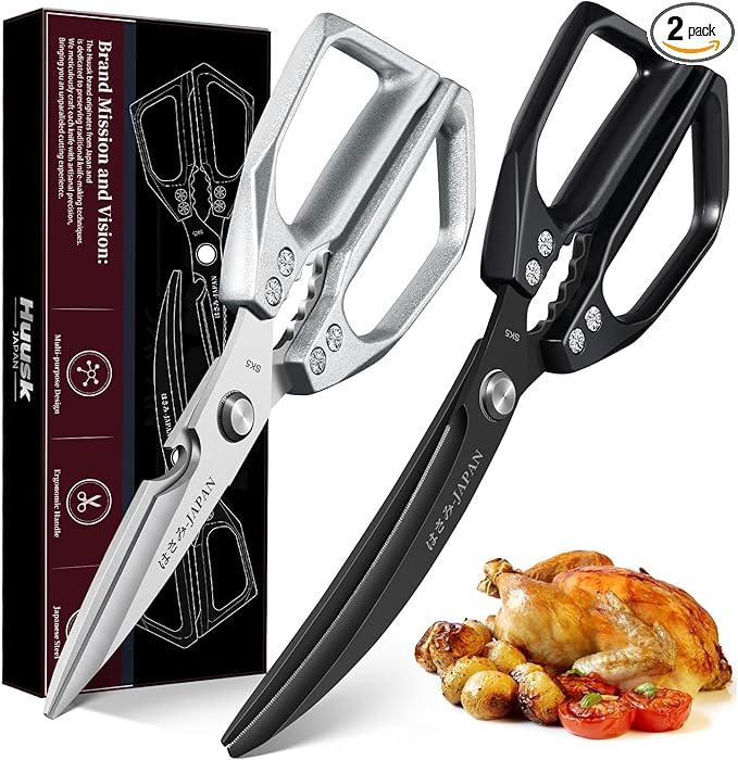 HUUSK Kitchen Scissors Set - Stainless Steel Kitchen Shear, Sharp Meat Scissors Dishwasher Safe, Heavy Duty Poultry Shears, Japanese Cooking Scissor for Food, Chicken Bones, Christmas Gift for Men