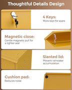 LAND·VOI Locking Wall-Mount Mailbox for Outside, with 4 Keys, Galvanized Steel Rustproof Metal Postbox, 4" Dx13.8 Wx11.2 H, Includes 3 Sets of Mailbox Numbers, Nameplate, Yellow