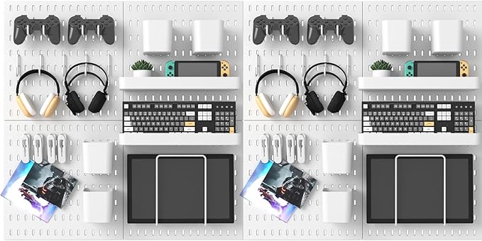 MULSAME Pegboard Combination Kit, 25.2" x 50.4" Wall Mounted Storage Set with 8 Pegboards & 40 Accessories Hanging, Peg Boards Organizer