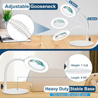 IVMAIE 10X Magnifying Glass with Light, Real Glass Lens, 5 Color Modes Dimmable, Flexible Gooseneck Lighted Magnifier with Stand, LED Desk Lamp Hands Free for Crafts Painting Reading Close Work, White