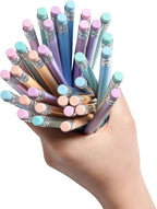 Jsehchya 50PCS Triangular Grip Wooden cased Pencils for Kids with Erasers, Fun Cute Wood Wedding Golf Triangle Pencils for School,Drawing,Gift (50PCS)