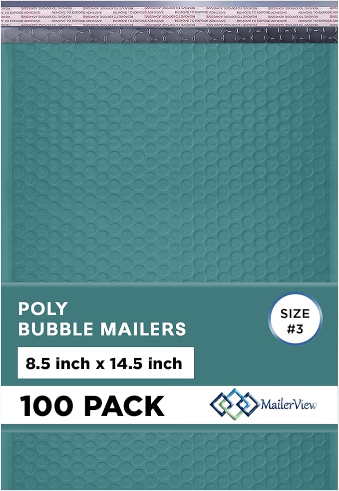 Green Poly Bubble Mailers 8.5x14.5 inch #3 | Self Seal Padded Envelopes | Cushioned Bubble Mailer | Usable Size 8.5x13.5 | WaterProof | Lightweight mailing Shipping Bags | 100 Pack Bulk