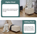 FAGAGA Storage Ottoman with Adjustable Lid, Soft Step Stool, Footrest and Seat, Ottoman Foot Rest for Living Room, Bedroom, Dorm, Beige