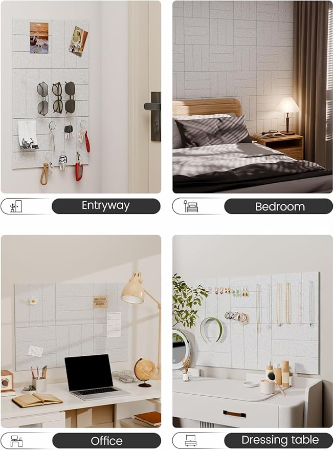Fluxynara Felt Bulletin Board Tiles -28"x18" with 40 Adhesive Tabs, Cork Board Alternative for Office Decor, Push Pin Board Wall Organizer 6-Pack(Marble Gray)