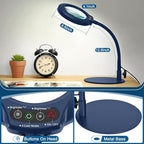 IVMAIE 10X Magnifying Glass with Light, Real Glass Lens, 5 Color Modes Dimmable, Flexible Gooseneck Lighted Magnifier with Stand, LED Desk Lamp Hands Free for Crafts Painting Reading Close Work, Blue