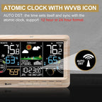 Weather Station Indoor Outdoor Thermometer Wireless, Home Atomic Clock with Large Constant Display, Inside Outside Temperature Humidity Monitor, Dew Heat Point, Barometer Wood