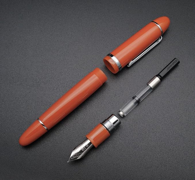 JINHAO X159 Fountain Pen (EF Nib 0.38mm, Orange Red with Silvery Clip)