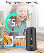 Aniborsa Automatic Electric Pencil Sharpener - Auto Feed, Auto Stop & Auto Eject, Rechargeable for Classroom, Home, School, Office, Black