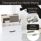 BLU MONACO | White Wooden Mail Organizer with Drawer | Desktop Mail Sorter & Countertop Bill Holder for Home Office | Multi-Compartment Desk Organizer with Farmhouse Style